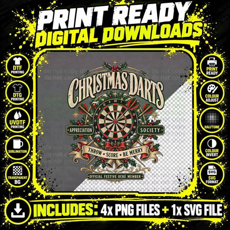 Christmas Darts Appreciation Society Throw Score Be Merry Dartboard T-Shirt Png SVG Digital Bundle