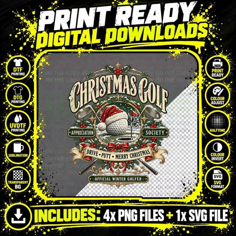 Christmas Golf Appreciation Society Santa Hat Ball Winter Golfer Vintage T-Shirt Png SVG Digital Bundle
