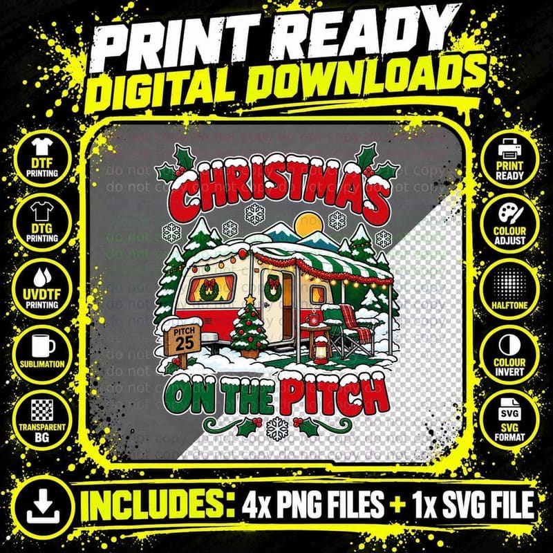 Christmas On The Pitch Caravan Camping Christmas Ugly Png SVG Digital Bundle