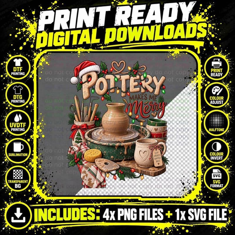Christmas Pottery Ugly Sweater Potter Ceramic Artist Png SVG Digital Bundle