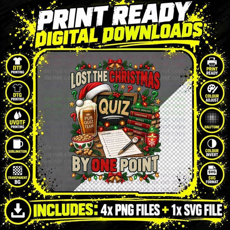 Christmas Pub Quiz Ugly Sweater Trivia Team Quiz Night Png SVG Digital Bundle