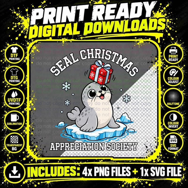 Seal Christmas Appreciation Society Cute Pup Present Ice Floe Arctic T-Shirt Png SVG Digital Bundle