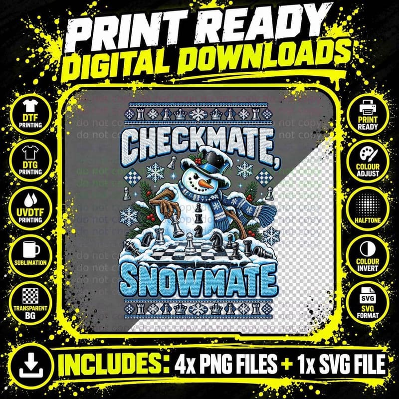 Christmas Snowman Chess Ugly Sweater Checkmate Chess Png SVG Digital Bundle