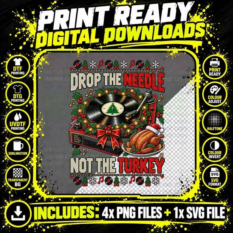 Christmas Vinyl Record Ugly Sweater Music Lover Png SVG Digital Bundle