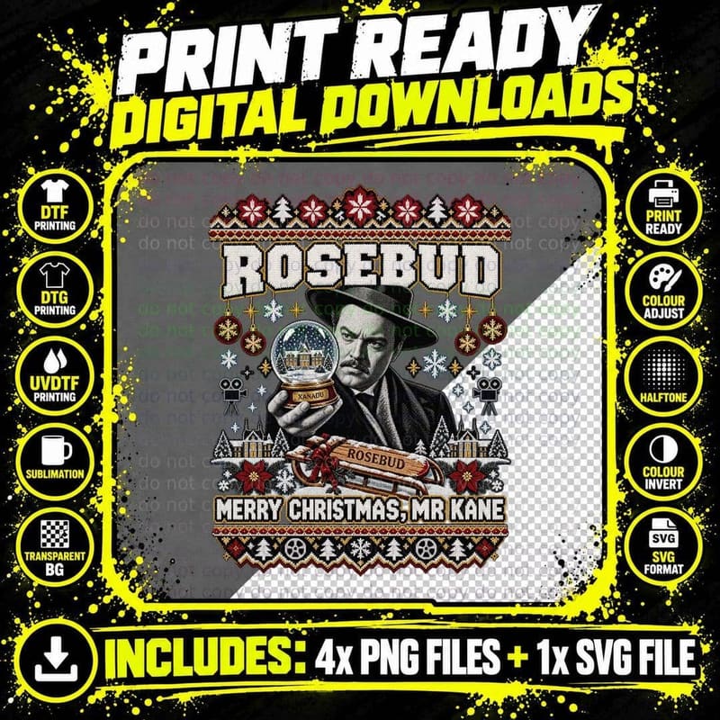 Rosebud Merry Christmas Mr Kane Snow Globe 40s Movie Ugly Sweater T-Shirt Png SVG Digital Bundle