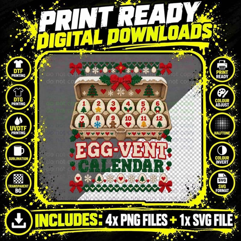 Egg Vent Calendar Chicken Christmas Advent Calendar Png SVG Digital Bundle