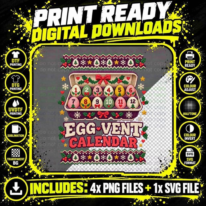 Egg Vent Calendar Chicken Christmas Advent Calendar Png SVG Digital Bundle