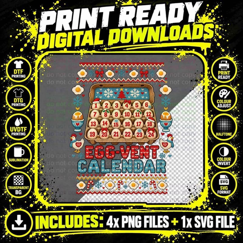 Egg Vent Calendar Christmas Chicken Egg Lover Funny Ugly Png SVG Digital Bundle