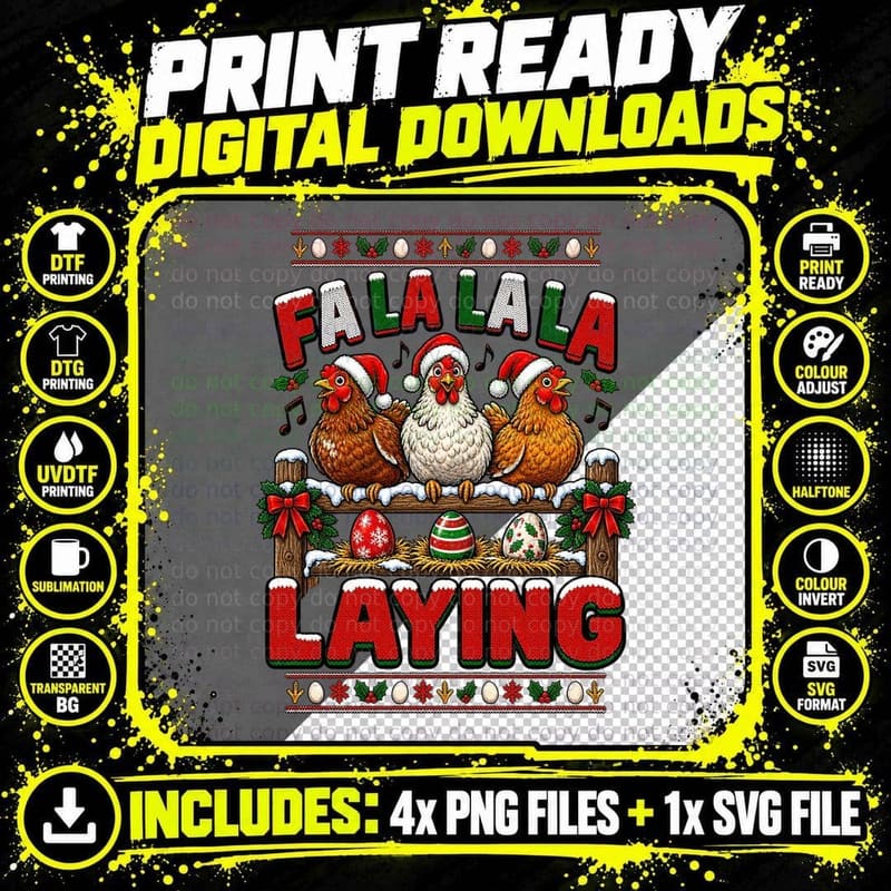 Fa La La La Laying Chicken Christmas Ugly Sweater Png SVG Digital Bundle