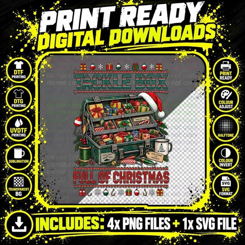 Fishing Tackle Christmas Angler Fisherman Funny Ugly Png SVG Digital Bundle