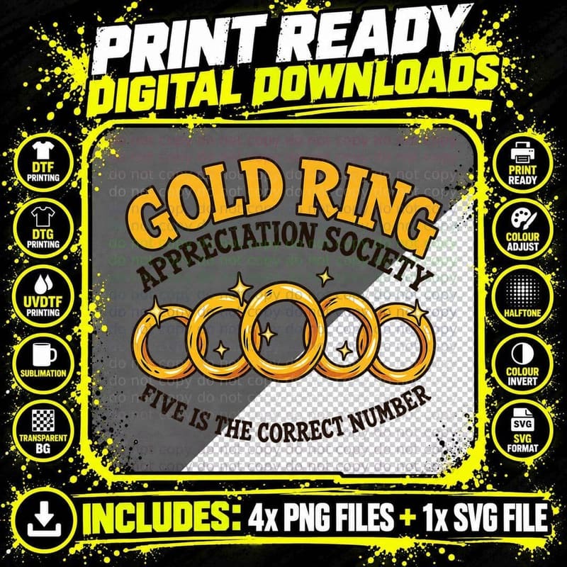 Five Is The Correct Number Gold Ring Appreciation Society Xmas Carol T-Shirt Png SVG Digital Bundle