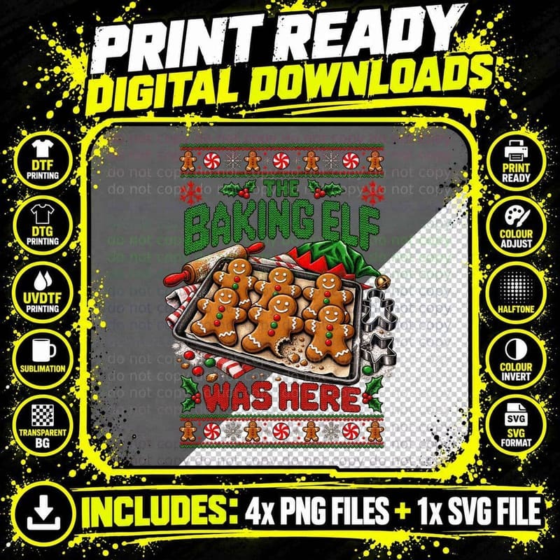 Funny Gingerbread Man Christmas Baking Ugly Sweater Png SVG Digital Bundle