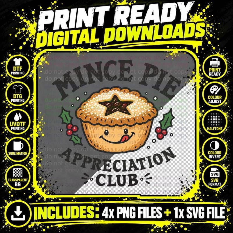 Mince Pie Appreciation Club Cute Smiling Pastry Funny Christmas Food T-Shirt Png SVG Digital Bundle