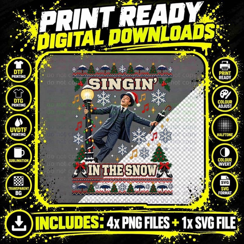 Singin In The Snow Gene Lamppost Dance Classic 50s Musical Ugly Sweater T-Shirt Png SVG Digital Bundle