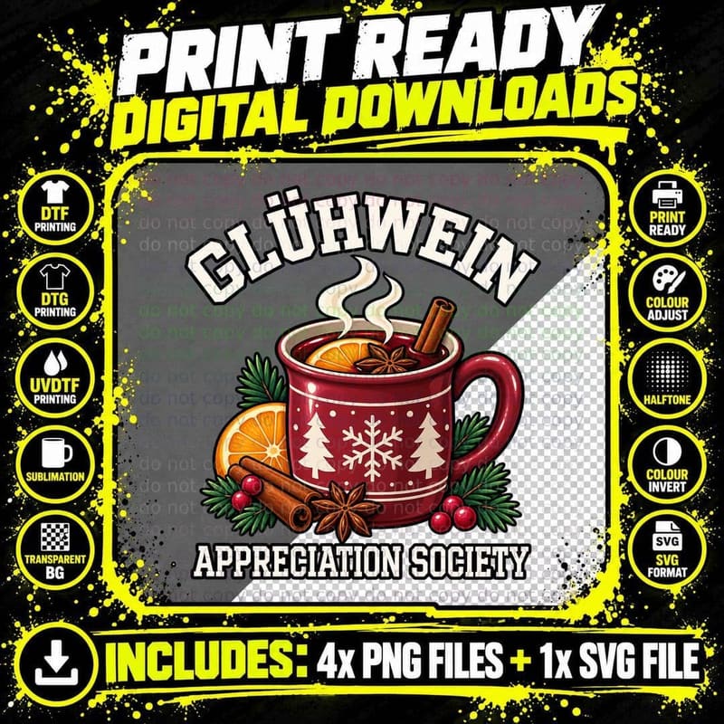 Gluhwein Appreciation Society Christmas Market Mulled Wine Mug Orange T-Shirt Png SVG Digital Bundle