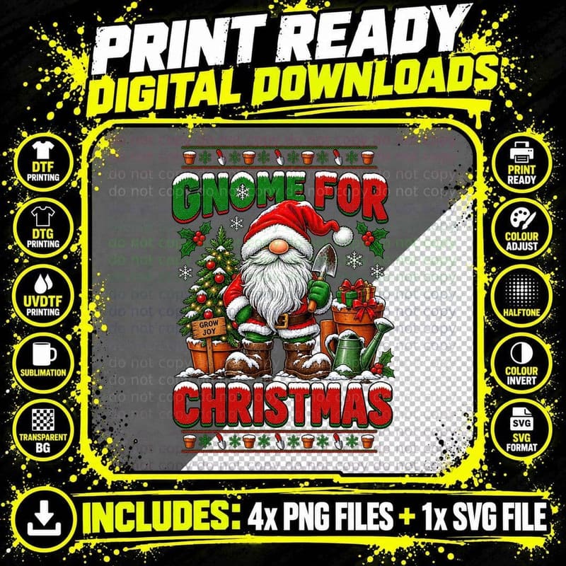 Gnome For Christmas Gardening Gnome Ugly Sweater Png SVG Digital Bundle