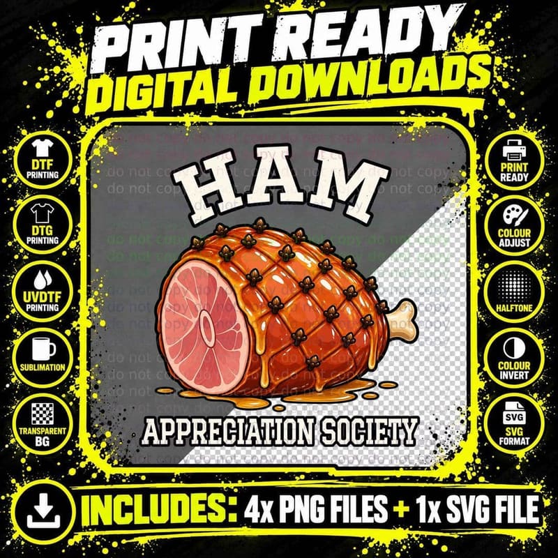 Ham Appreciation Society Christmas Dinner Honey Glazed Roast Gammon T-Shirt Png SVG Digital Bundle