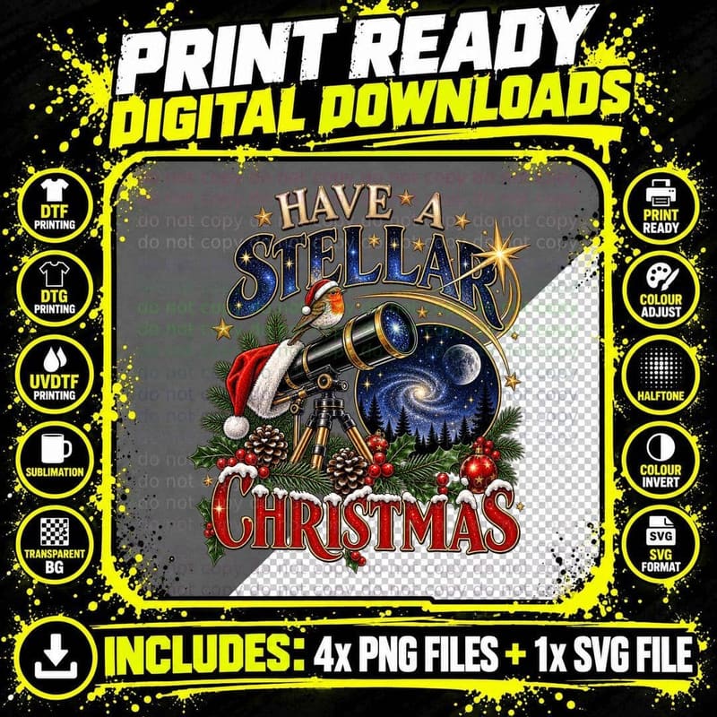 Have A Stellar Christmas Space Planets Astronomy Ugly Png SVG Digital Bundle