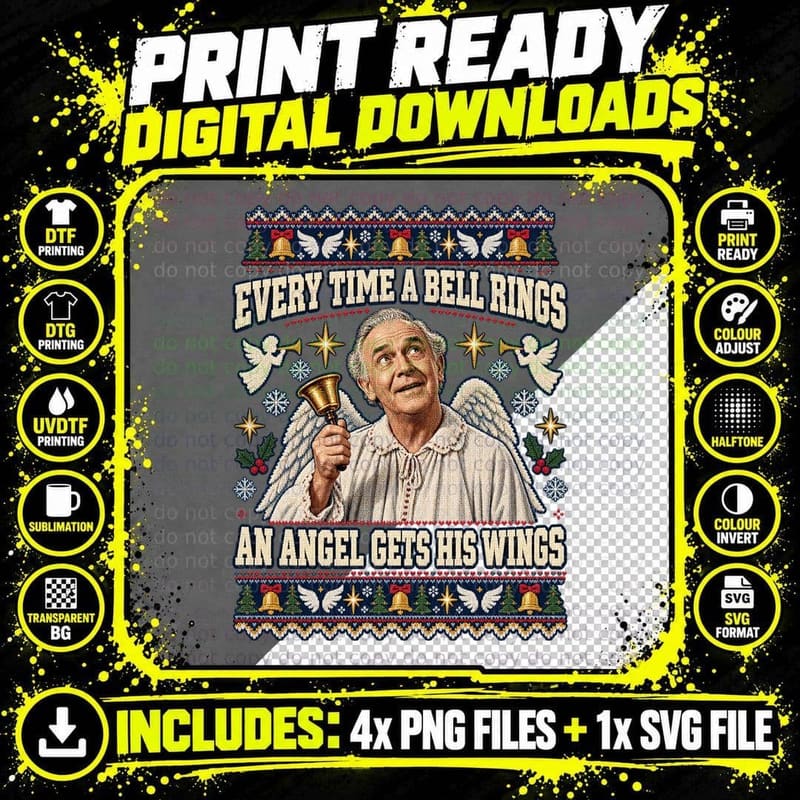 Every Time A Bell Rings An Angel Gets His Wings Clarence Christmas Movie T-Shirt Png SVG Digital Bundle