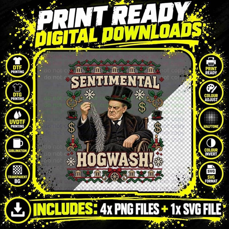 Sentimental Hogwash Bedford Falls Banker Villain Classic Christmas Movie T-Shirt Png SVG Digital Bundle