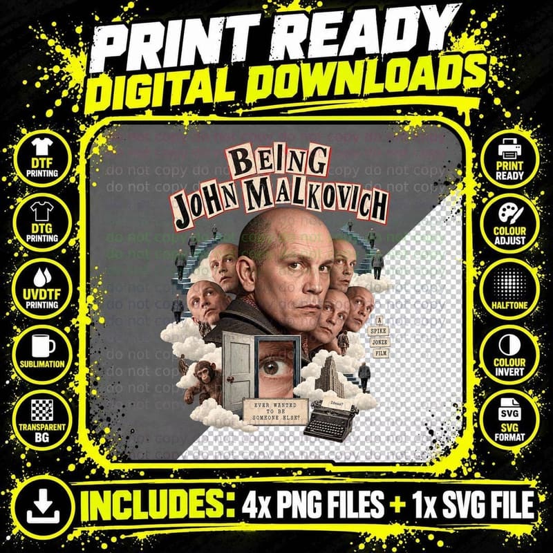 John Many Faces Surreal Portal Door 90s Cult Comedy Movie Retro Fan T-Shirt Png SVG Digital Bundle