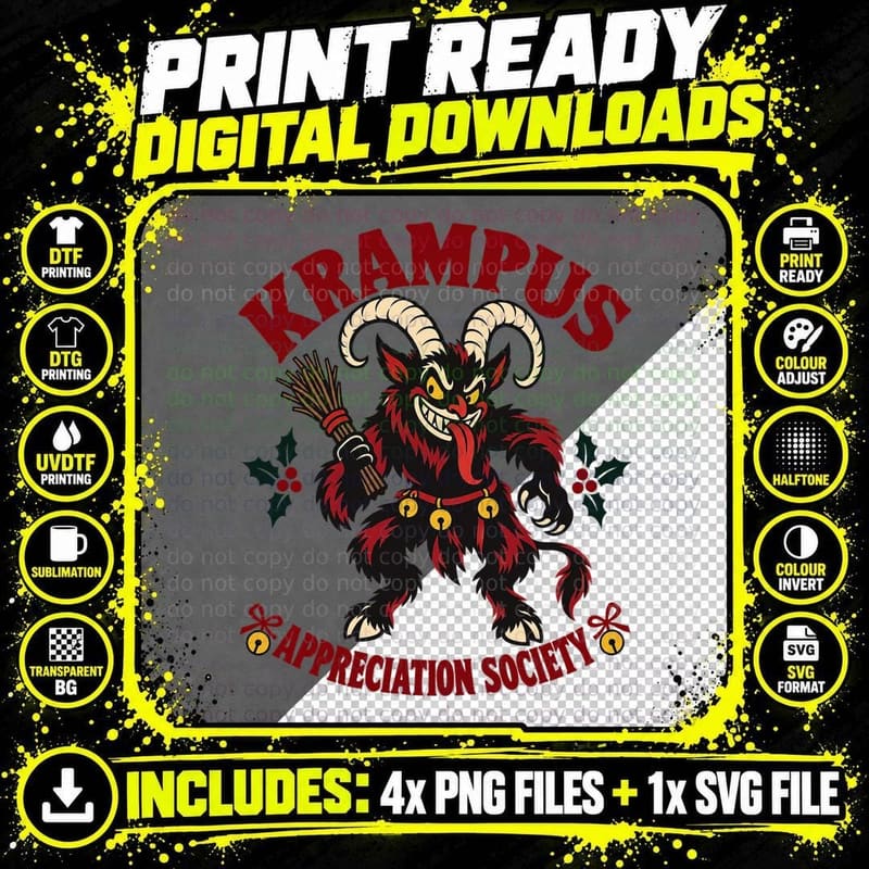 Krampus Appreciation Society Christmas Demon Folklore Horror Vintage T-Shirt Png SVG Digital Bundle