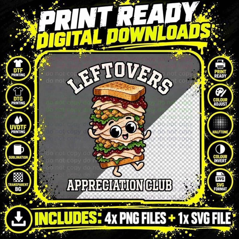 Leftovers Appreciation Club Boxing Day Turkey Cranberry Sandwich T-Shirt Png SVG Digital Bundle