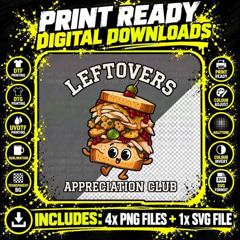 Leftovers Appreciation Club Boxing Day Turkey Sandwich Funny Retro T-Shirt Png SVG Digital Bundle