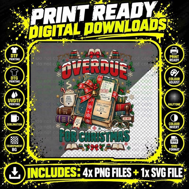Library Book Christmas Ugly Sweater Book Lover Reader Png SVG Digital Bundle