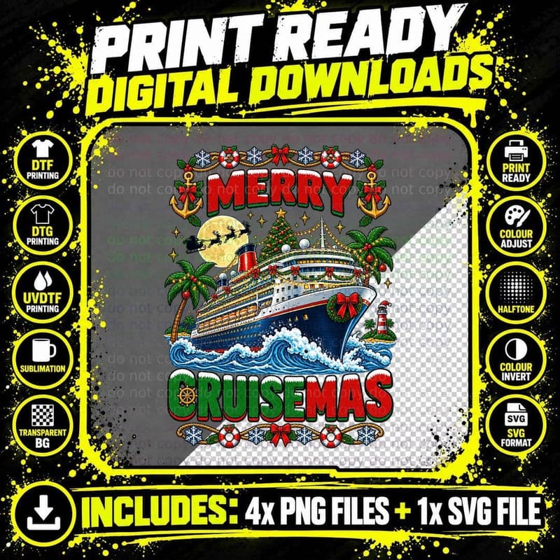 Merry Cruisemas Cruise Ship Christmas Ugly Sweater Png SVG Digital Bundle