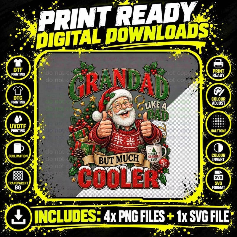 Model Railway Christmas Ugly Sweater Grandad Train Lover Png SVG Digital Bundle