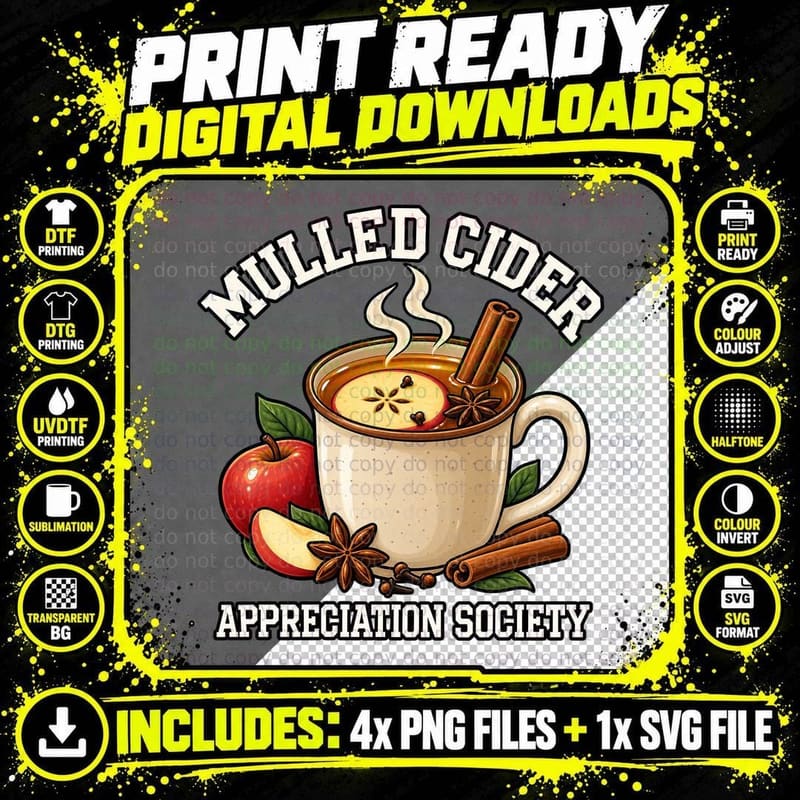 Mulled Cider Appreciation Society Christmas Apple Spice Drink Vintage T-Shirt Png SVG Digital Bundle