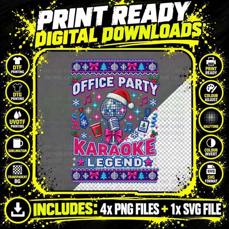 Office Party Karaoke Legend Christmas Disco Ball Ugly Sweater Singer T-Shirt Png SVG Digital Bundle