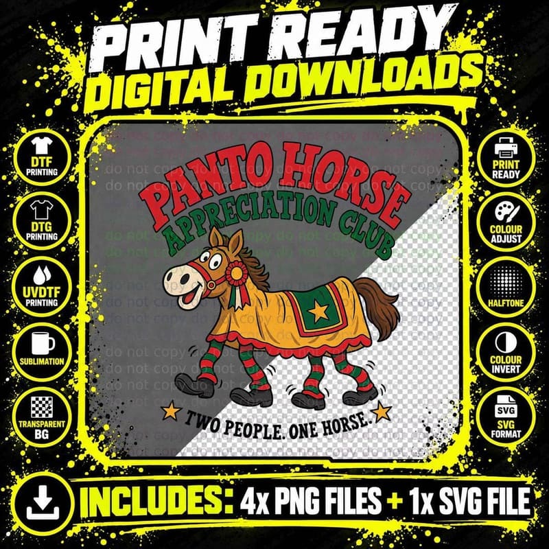 Panto Horse Appreciation Club Two People One Costume Pantomime Xmas T-Shirt Png SVG Digital Bundle
