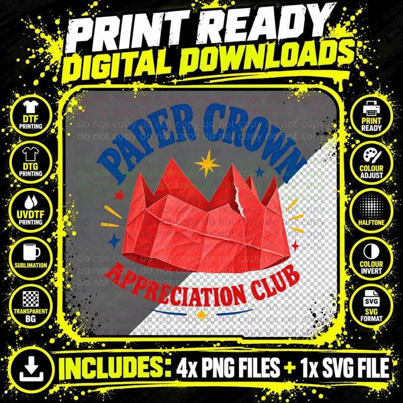Paper Crown Appreciation Club British Christmas Cracker Hat Dinner Retro T-Shirt Png SVG Digital Bundle