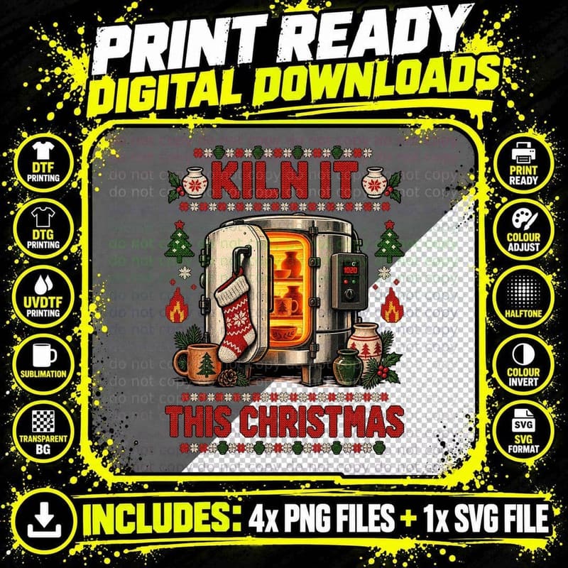 Pottery Kiln Christmas Ugly Sweater Ceramic Artist Png SVG Digital Bundle