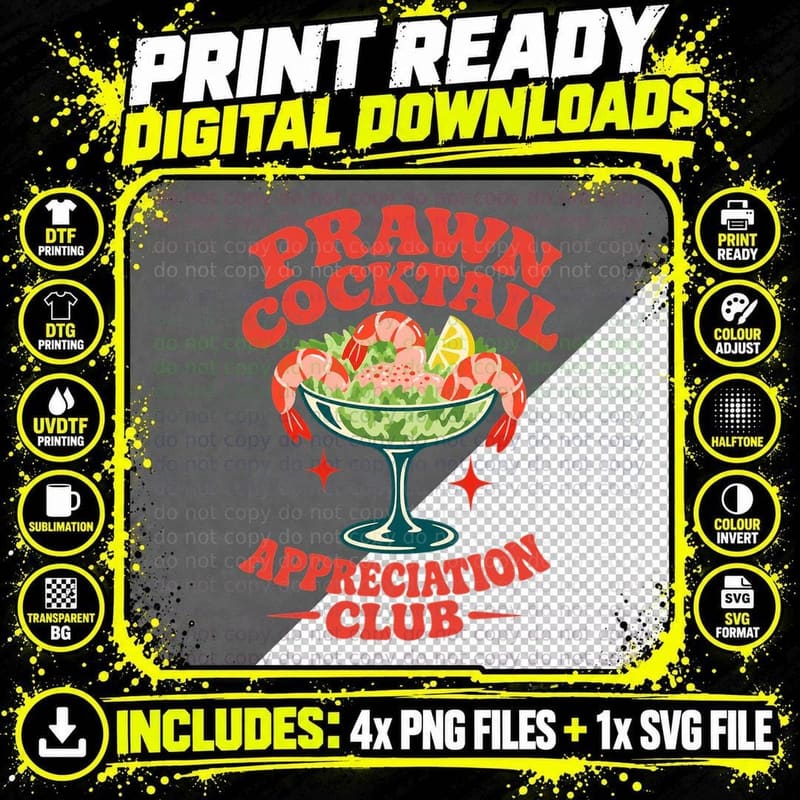 Prawn Cocktail Appreciation Club Retro 70s Starter Christmas Party T-Shirt Png SVG Digital Bundle