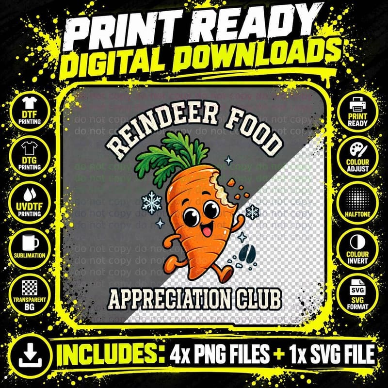 Reindeer Food Appreciation Club Funny Running Carrot Christmas Eve Retro T-Shirt Png SVG Digital Bundle