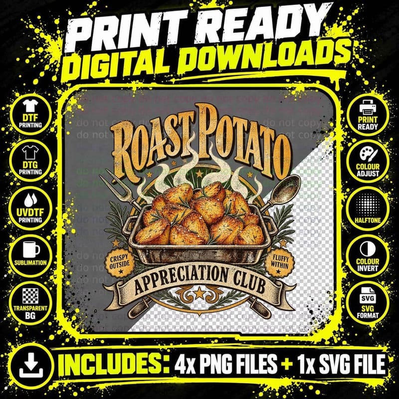 Roast Potato Appreciation Club Crispy Outside Fluffy Within Christmas T-Shirt Png SVG Digital Bundle