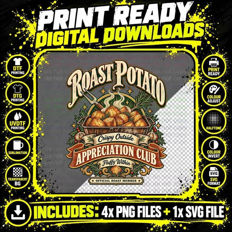 Roast Potato Appreciation Club Official Member Christmas Roasting Tin T-Shirt Png SVG Digital Bundle