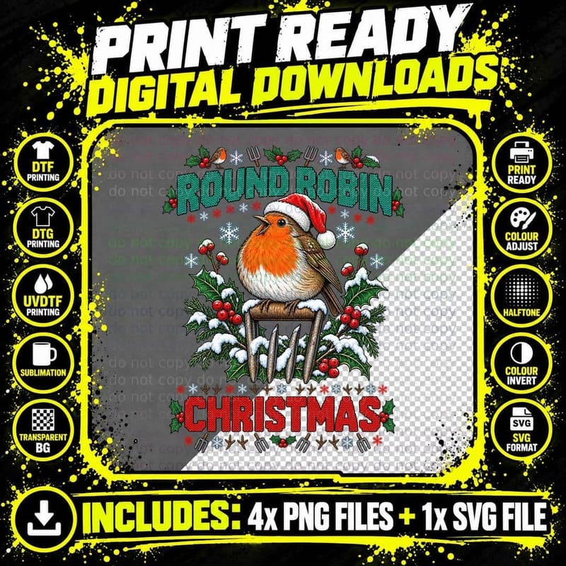 Robin Christmas Ugly Sweater Gardening Bird Lover Garden Png SVG Digital Bundle