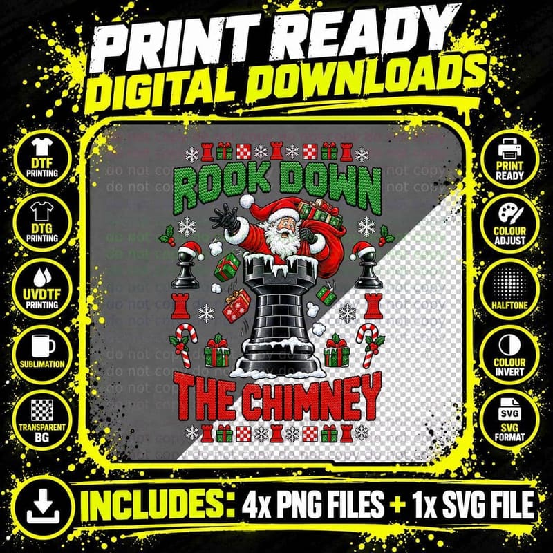 Rook Down The Chimney Chess Christmas Santa Ugly Sweater Png SVG Digital Bundle