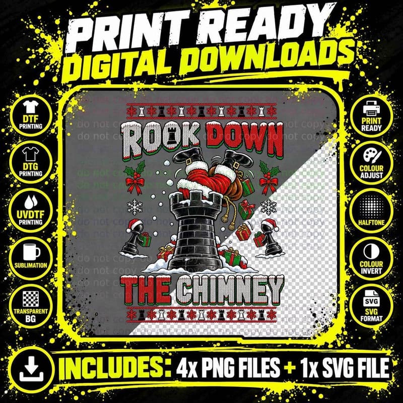 Rook Down The Chimney Chess Christmas Santa Ugly Sweater Png SVG Digital Bundle