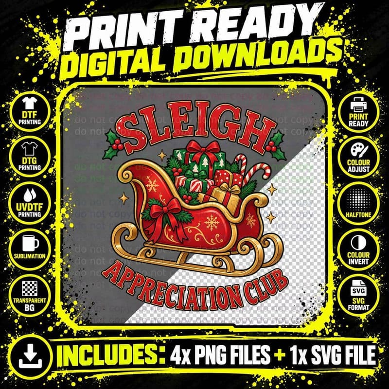 Sleigh Appreciation Club Red Santa Ride Full Of Presents Christmas Retro T-Shirt Png SVG Digital Bundle