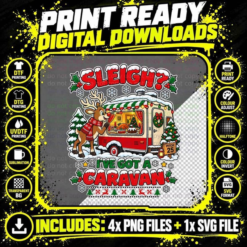 Sleigh I've Got A Caravan Reindeer Christmas Camping Png SVG Digital Bundle