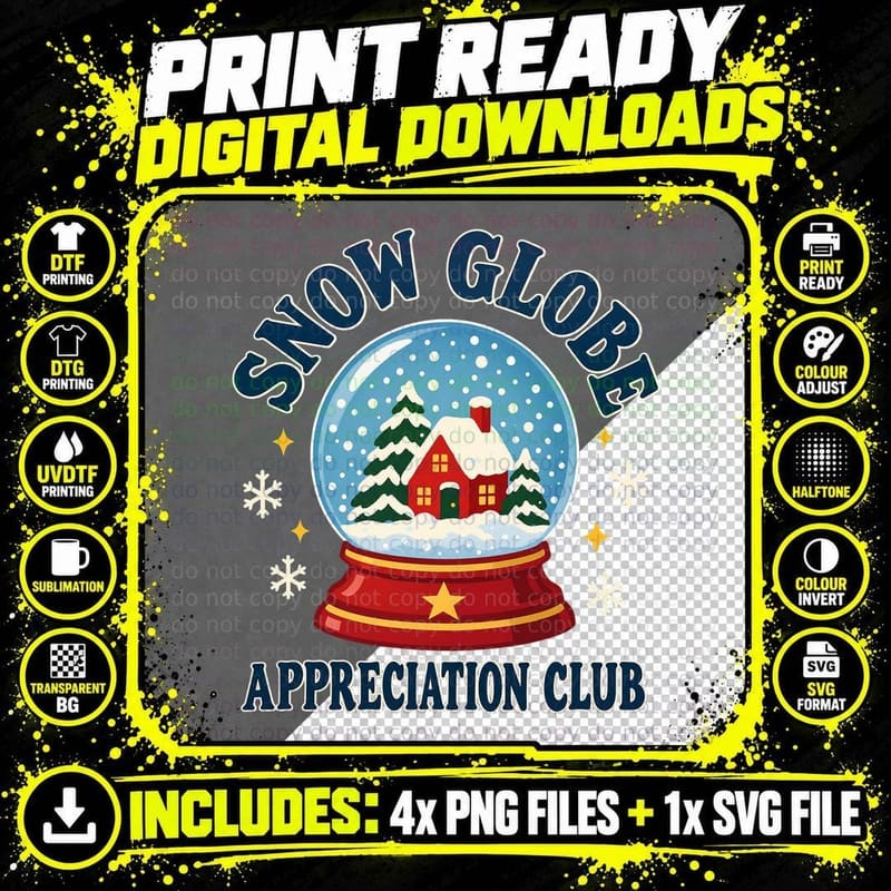 Snow Globe Appreciation Club Cottage Christmas Winter Scene Retro Xmas T-Shirt Png SVG Digital Bundle