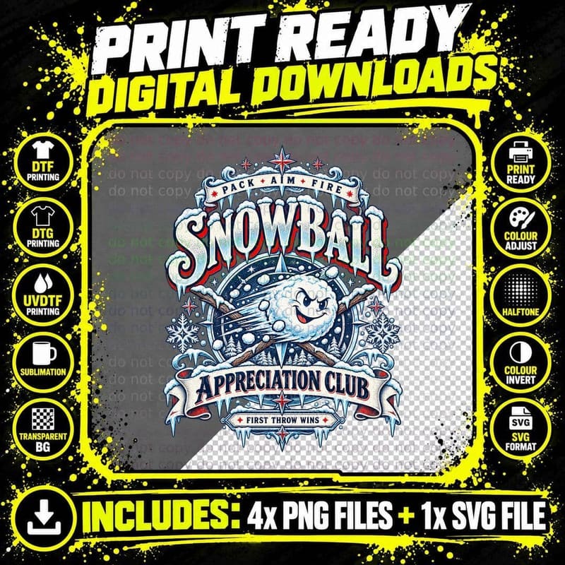 Snowball Appreciation Club Pack Aim Fire First Throw Wins Winter Fight T-Shirt Png SVG Digital Bundle