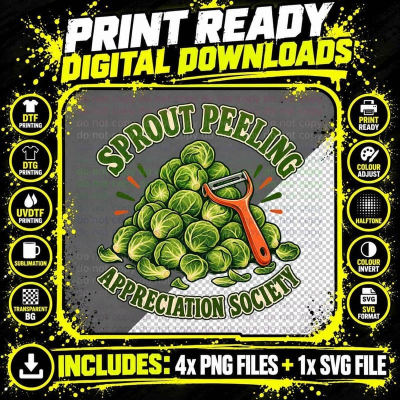 Sprout Peeling Appreciation Society Brussels Peeler Christmas Dinner T-Shirt Png SVG Digital Bundle