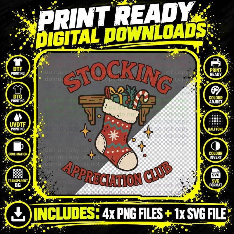 Stocking Appreciation Club Christmas Mantel Candy Cane Festive Retro T-Shirt Png SVG Digital Bundle