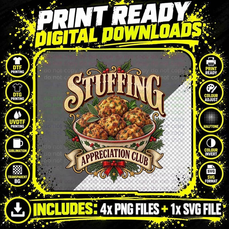 Stuffing Appreciation Club Christmas Dinner Sage Onion Balls Roast Retro T-Shirt Png SVG Digital Bundle